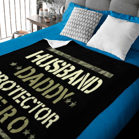 Husband Daddy Protector Hero US Army Veteran Baby Blankets