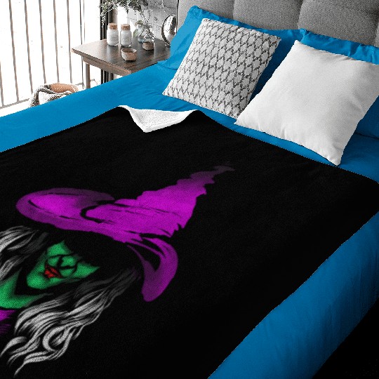 Evil Witch With Green Skin And Purple Hat For Baby Blankets