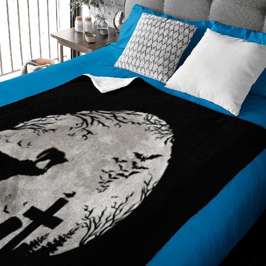 Halloween Black Cat Werewolf Full Moon Bats trick Baby Blankets