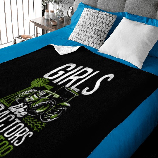 Farming Farmer Girl Tractor Baby Blankets