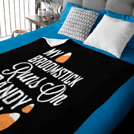 My Broomstick Runs On Candy Corn Baby Blankets