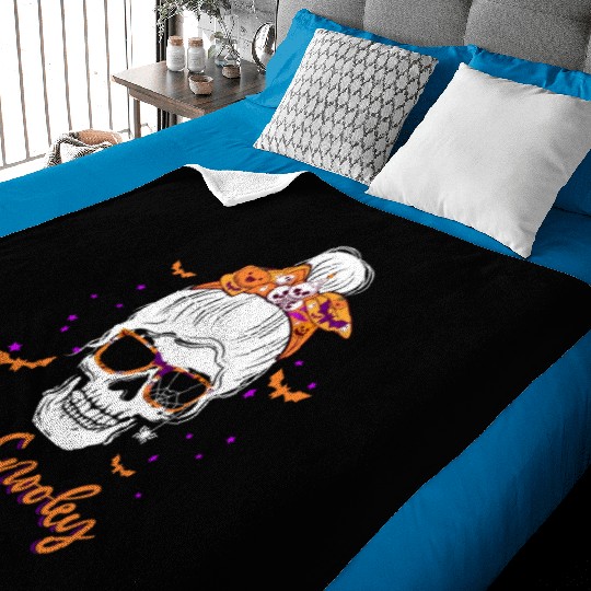 One Spooky Mama Skull Pumpkin Halloween Baby Blankets