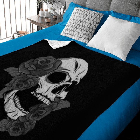 Black Skull Roses Aesthetic Goth Gothic Baby Blankets
