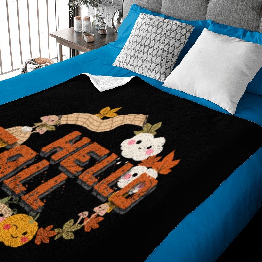 Hello Fall Cute Nature Autumn leaves Pumpkins Baby Blankets