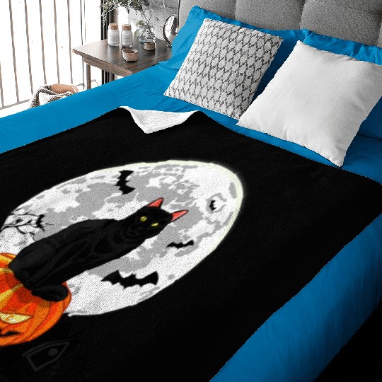 Black Cat On Pumpkin Baby Blankets Full Moon Halloween