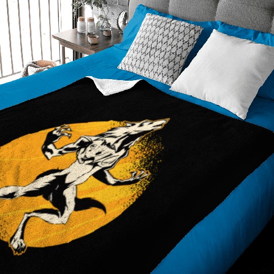 Halloween Monster Line Art Werewolf Horror Baby Blankets