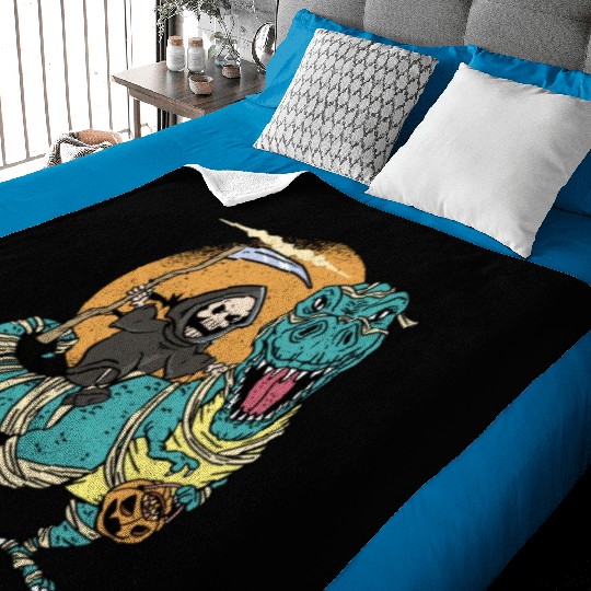 Creepy Grim Reaper Mummysaurus Trex For A Trick Or Baby Blankets