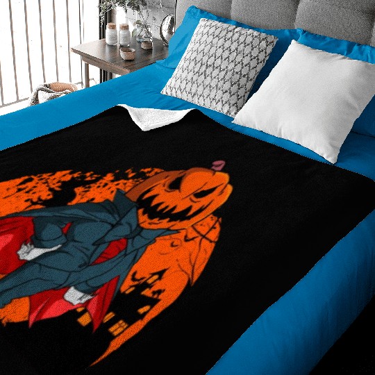 Vampire Pumpkin Head Jack O' Lantern Halloween Baby Blankets