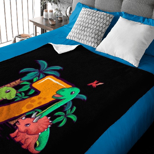 7th Birthday Trex Triceratops Dinosaur 7 Year Baby Blankets
