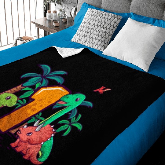 1st Birthday T-Rex Triceratops Dinosaur 1 Year Baby Blankets