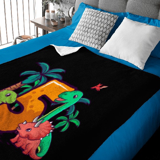 5th Birthday Trex Triceratops Dinosaur 5 Year Baby Blankets