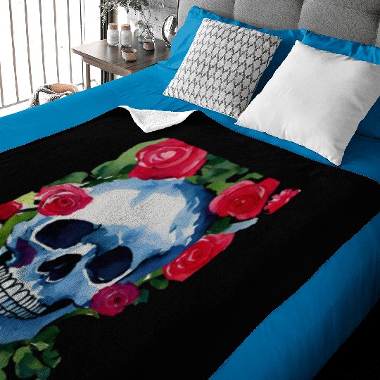 Skull and Roses - Garden Of Roses Baby Blankets