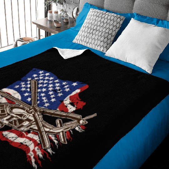 Helicopter with american flag background - chopper Baby Blankets