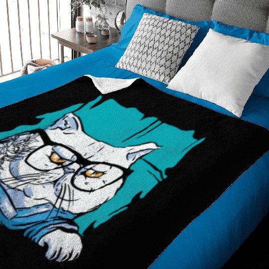 Stylish Nerd Persian Cat Beanie Glasses Tattoo Baby Blankets