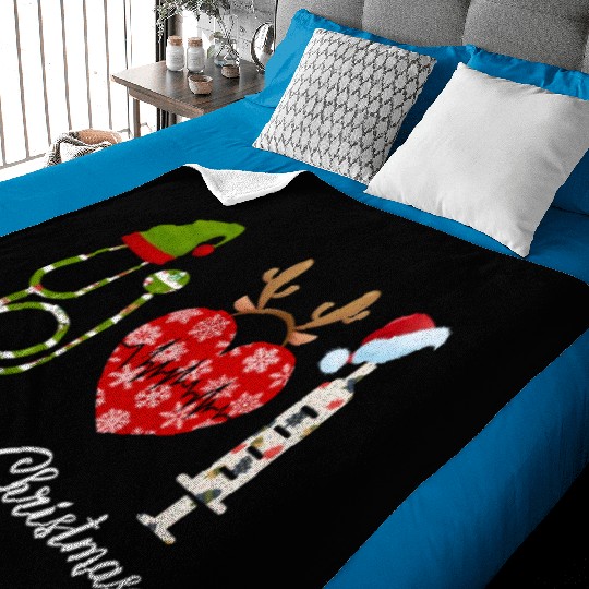 Merry Christmas Nursing Elf Reindeer Santa Hat Baby Blankets