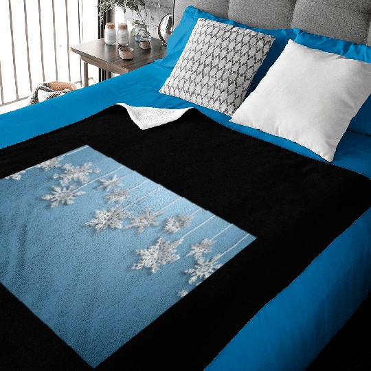 Elegant Hanging Snowflakes Light Blue Baby Blankets