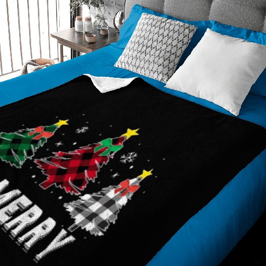 Be Merry Christmas Tree Buffalo Plaid Family Match Baby Blankets