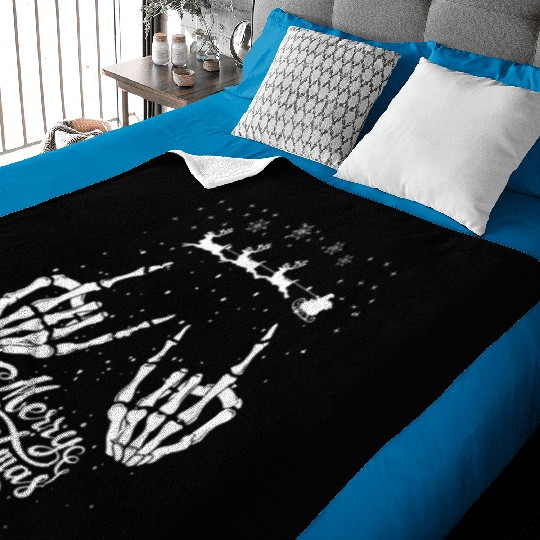 Rock On Rock Star Christmas Skeleton Hands Santa Baby Blankets