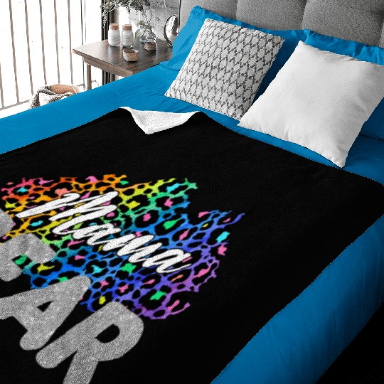 Mama Bear Leopard Silver Glitter Baby Blankets