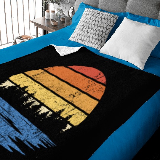 RETRO FOREST WITH LAKE IN SUNSET VINTAGE Baby Blankets