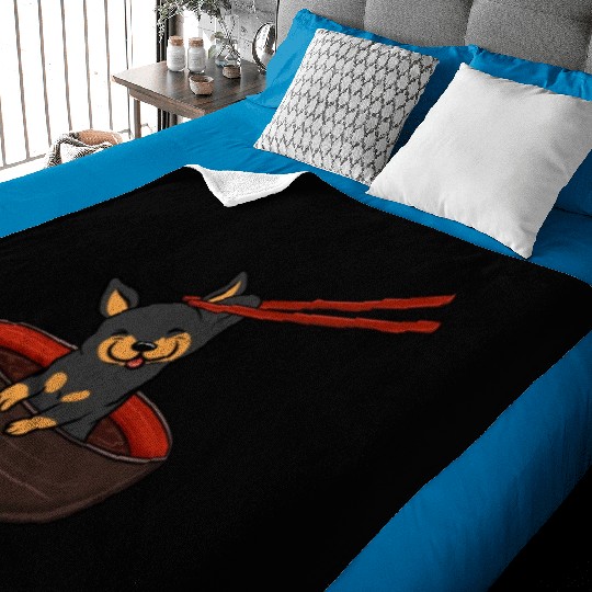 Miniature Pinscher Dipping Noodles Baby Blankets