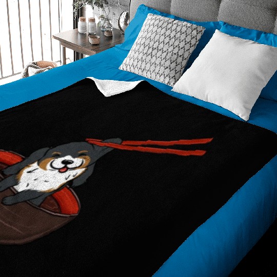 Bernese Mountain Dog Dipping Noodles Baby Blankets