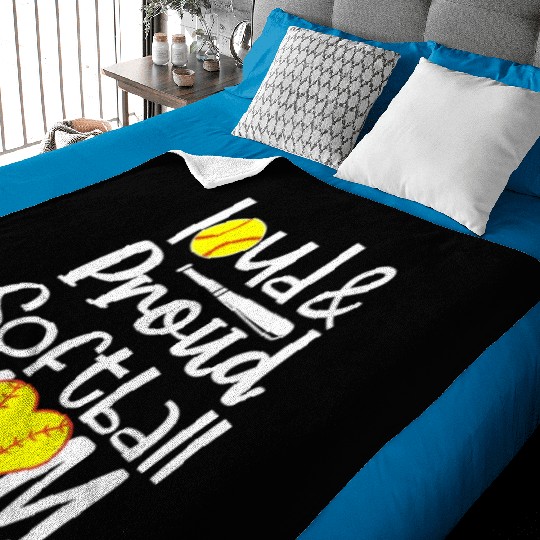 Funny Quote Loud Proud Bleached Softball Mom Baby Blankets