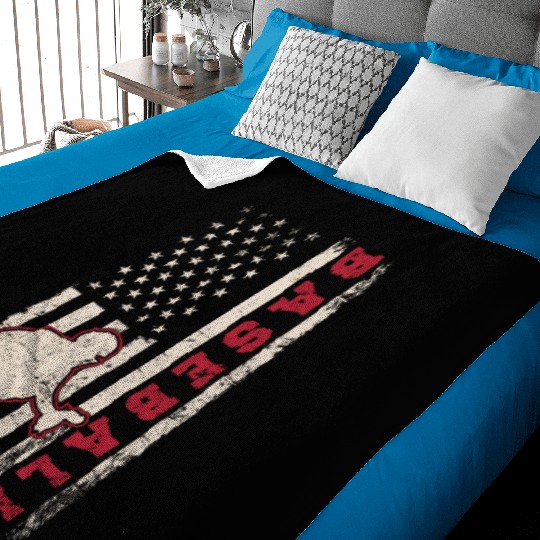 Baseball Catcher USA Flag Patriotic American Flag Baby Blankets
