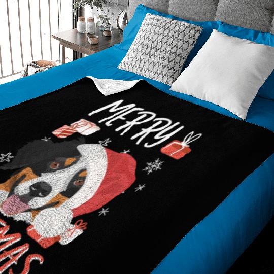 Bernese Mountain Dog Merry Christmas Baby Blankets