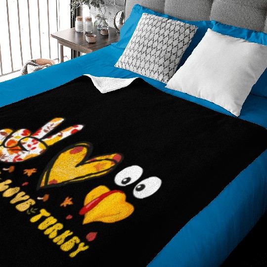 Peace Love Turkey Gobble Turkey Day Baby Blankets