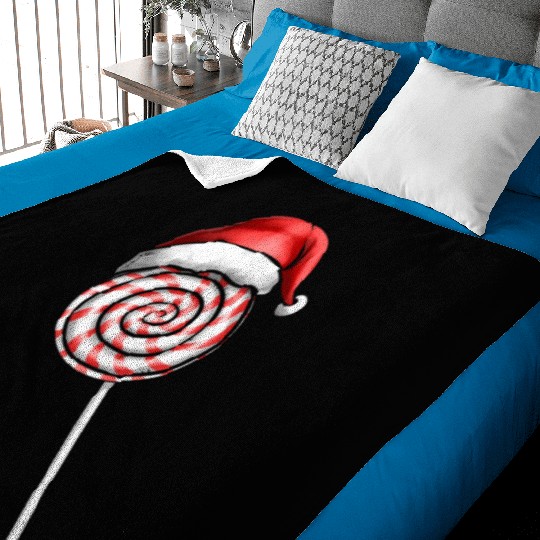 Candy Cane Lollipop Santas Hat Merry Christmas Baby Blankets