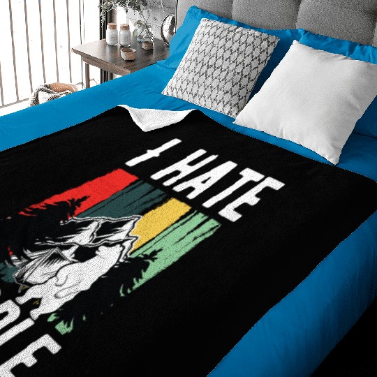 Vintage Camping Costume Of Bear Says I Hate People Baby Blankets