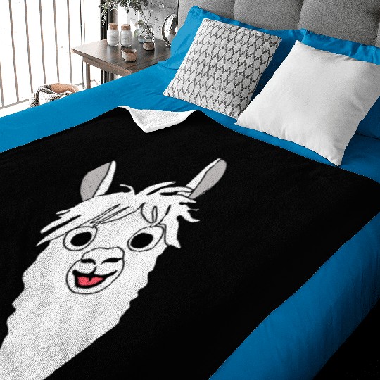 Laughing alpaca comic lama in white with big eyes Baby Blankets