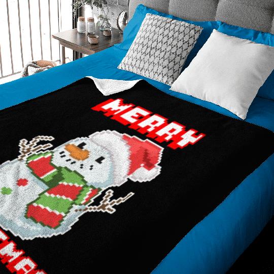 Merry Christmas I Xmas I 8 Bit Pixelated Snowman Baby Blankets
