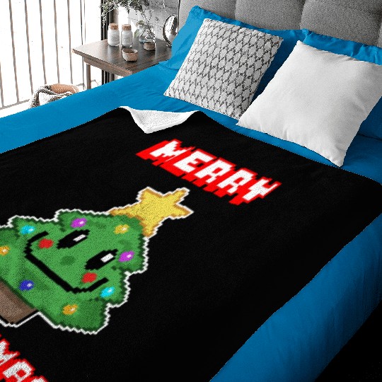 Merry Christmas I Xmas I 8 Bit Pixelated Baby Blankets