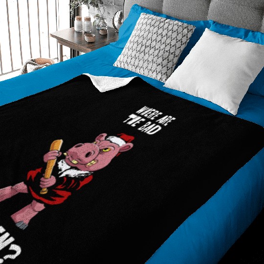 Where are the bad children? Christmas Hippo Santa Baby Blankets