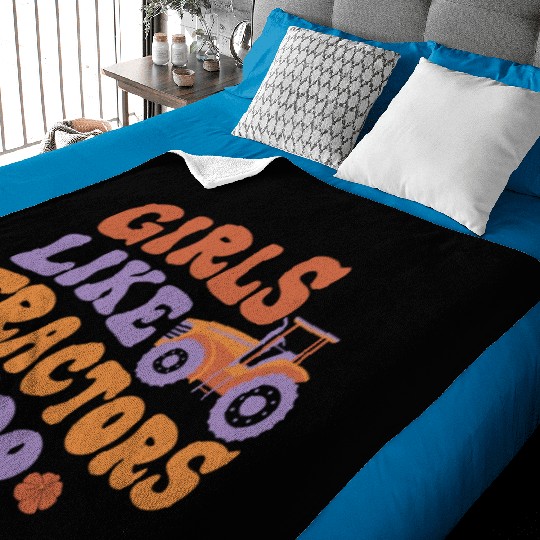 Farming Farmer Girl Tractor Baby Blankets