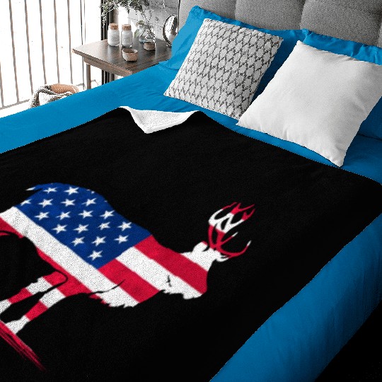 Patriotic US Flag Colored Moose Reindeer Elch Baby Blankets