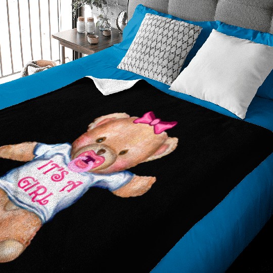 It's A Girl Teddy Bear with Pacifier Baby Blankets