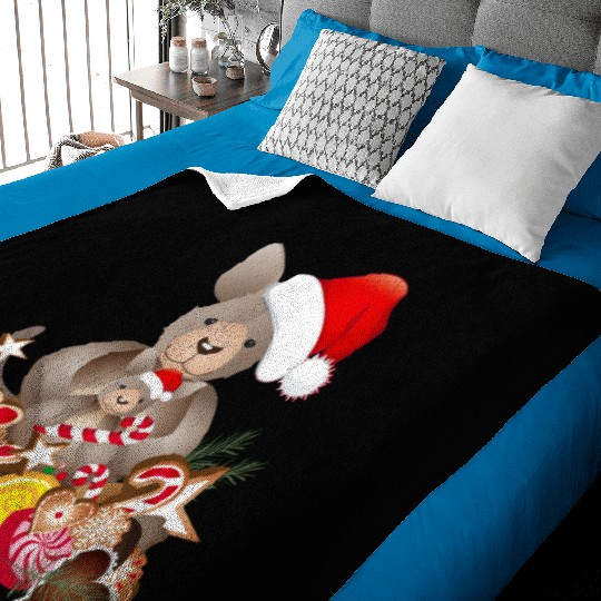 cute kangaroo for christmas with santa hat Baby Blankets