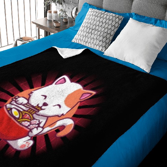 Cat Eating Ramen Baby Blankets
