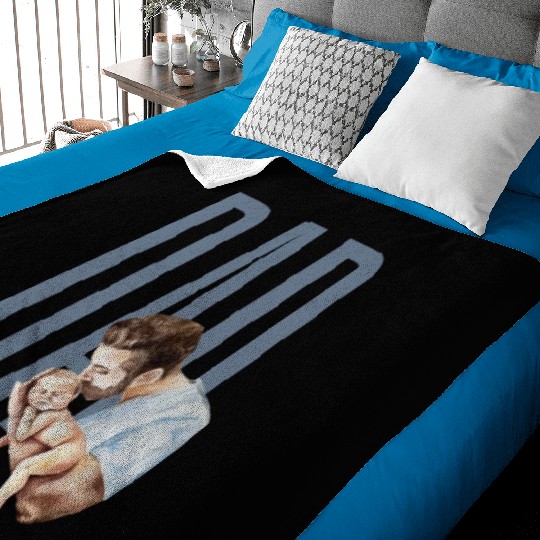 Dad And Newborn Watercolor Design Baby Blankets