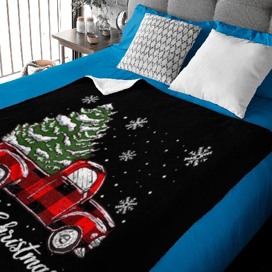 Xmas Tree Red Truck Pajama Buffalo Plaid Truck Baby Blankets