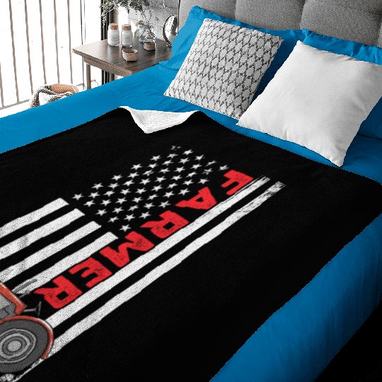 Flag with Tractor Patriotic Farmer Farming Gift Baby Blankets