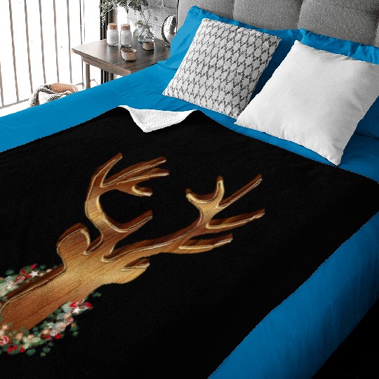 Deer head in wood look with Christmas wreath Baby Blankets