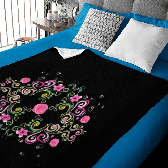 Pink flowers & hearts Baby Blankets