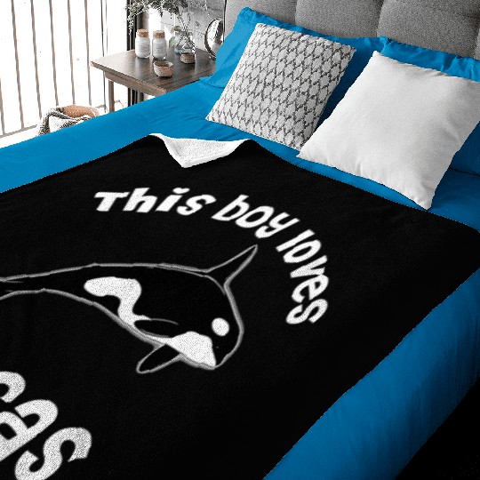 This Boy Loves Orcas Lover Funny Killer Whale Baby Blankets