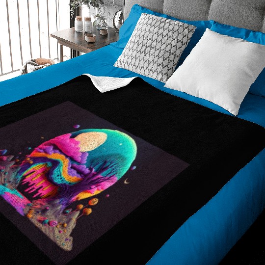 Spooky Full Moon Psychedelic Landscape Paint Drips Baby Blankets