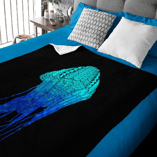 Cool Ocean Blue Tribal Jellyfish Baby Blankets