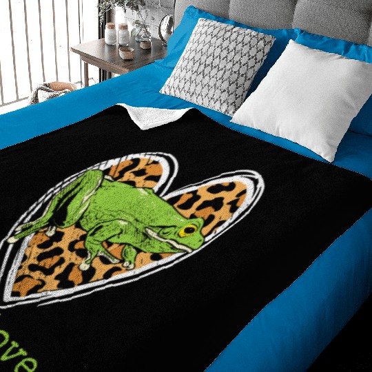 Frogs Lover Green Frog Leopard Heart Print Girls W Baby Blankets